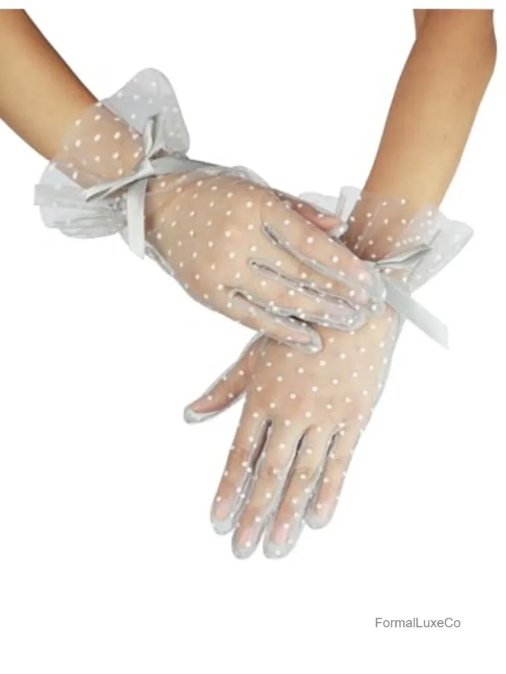 Short Lace Gloves with Bow Ruffles for Wedding Tea Party Costume Gloves